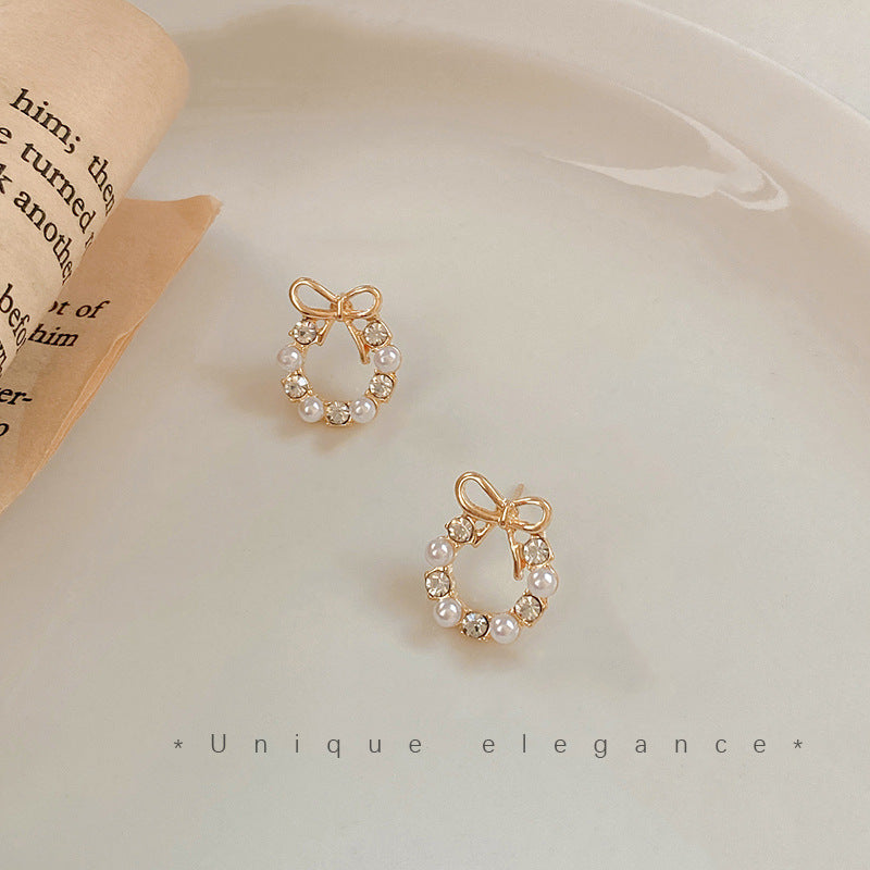 Pearl Bow Knot Stud Earrings for Women