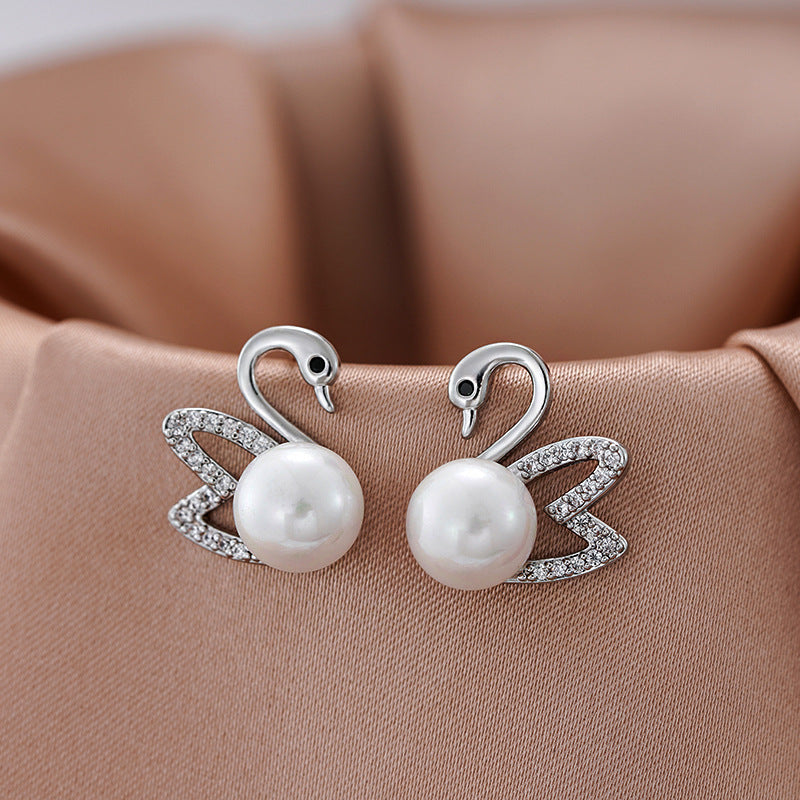 Hollow Swan Imitation Pearl Earrings