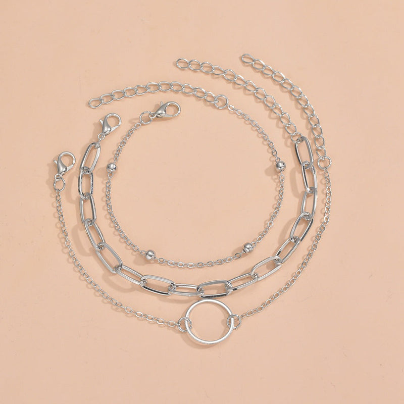 Punk Cuban Chain Charm Layered Bracelet Set