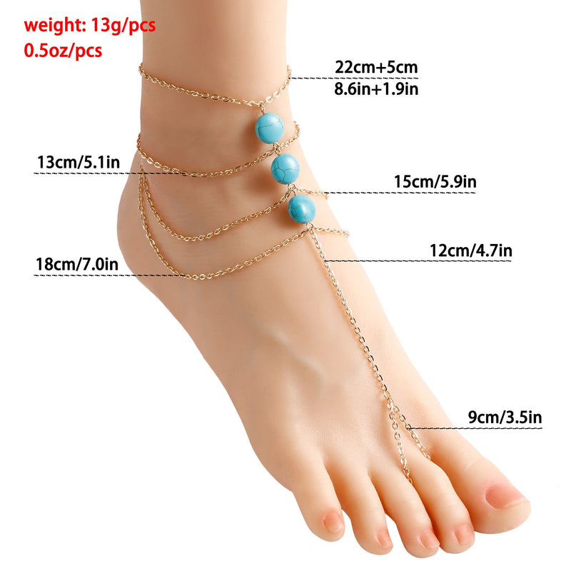 Retro Simple Layered Chain Turquoise Ankle Bracelet