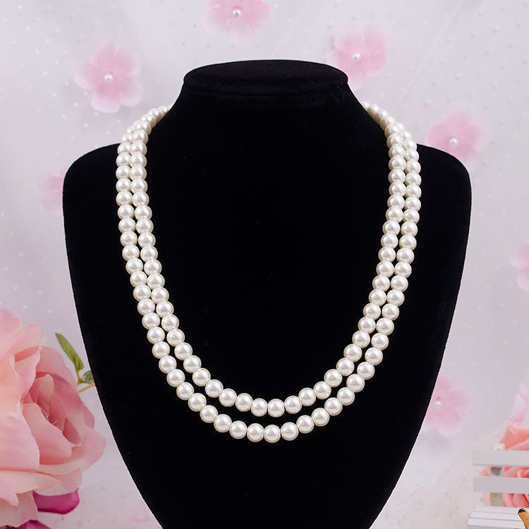 Double Layered Glass Pearl Statement Necklace Wedding Bride
