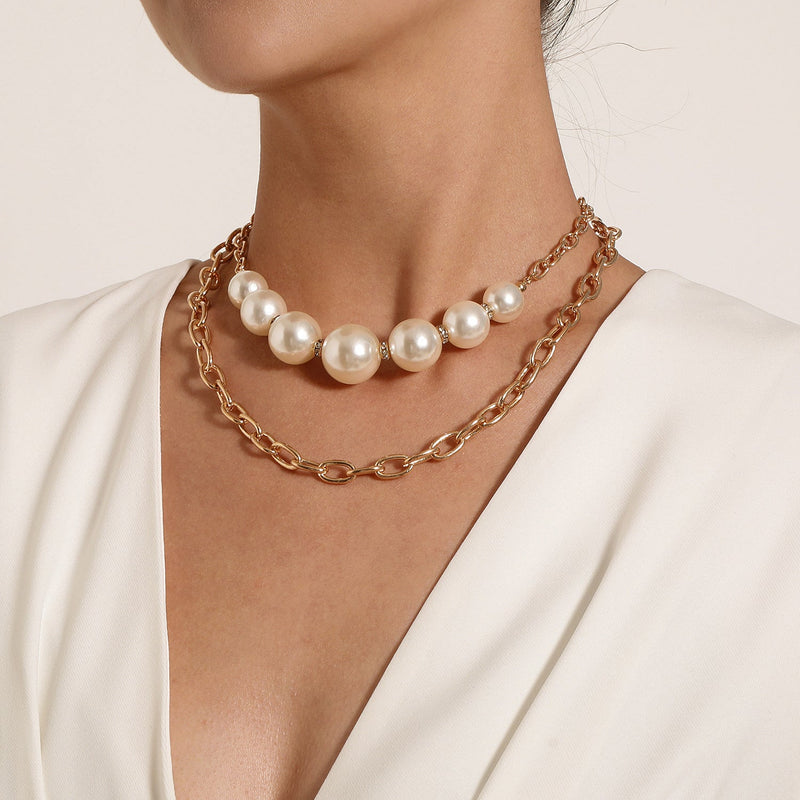 Punk Round Beads Double Layered Necklace