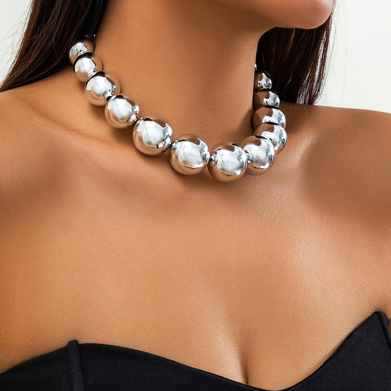 Women Exaggerated Round Beads Punk Necklace