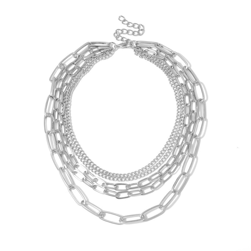 Punk Style Geometric Multi-Layered Mixed Chain & Link Necklace