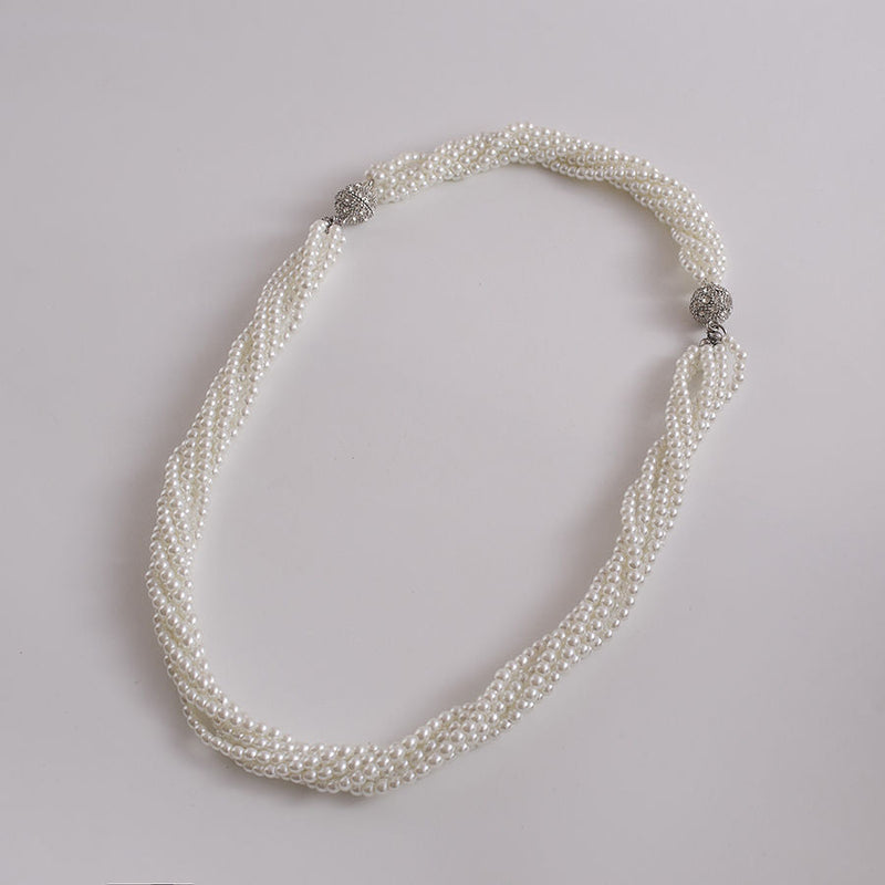 Twisted Multi Strand Glass Pearl Wedding Necklace