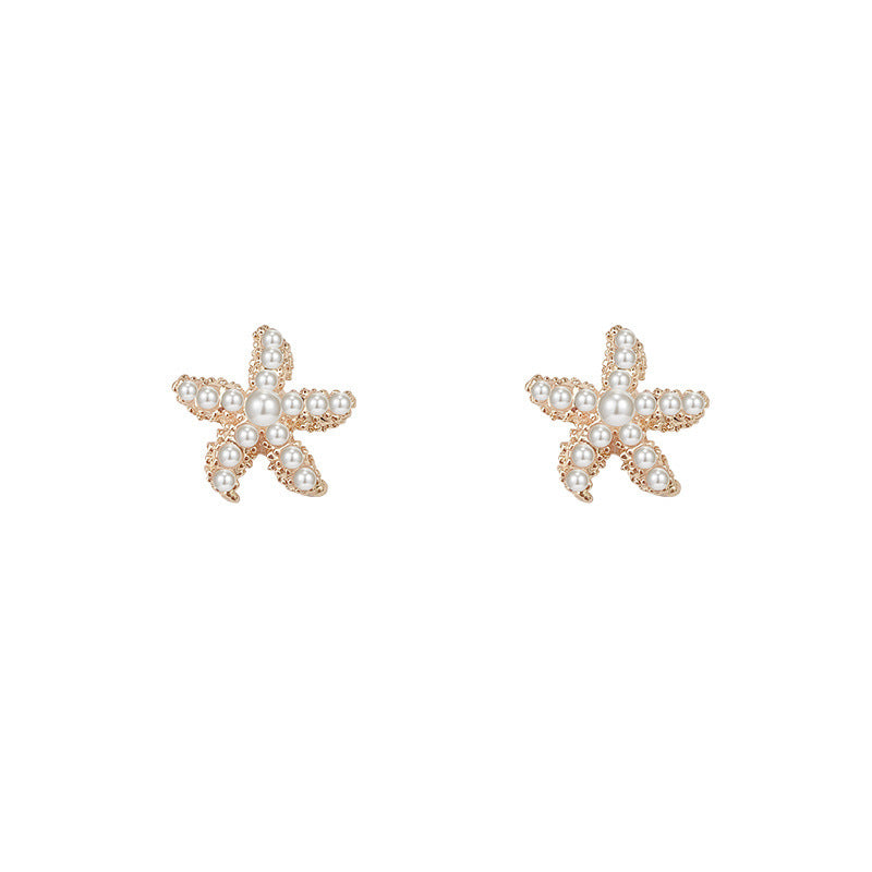 Imitation Pearl Starfish Stud Earrings