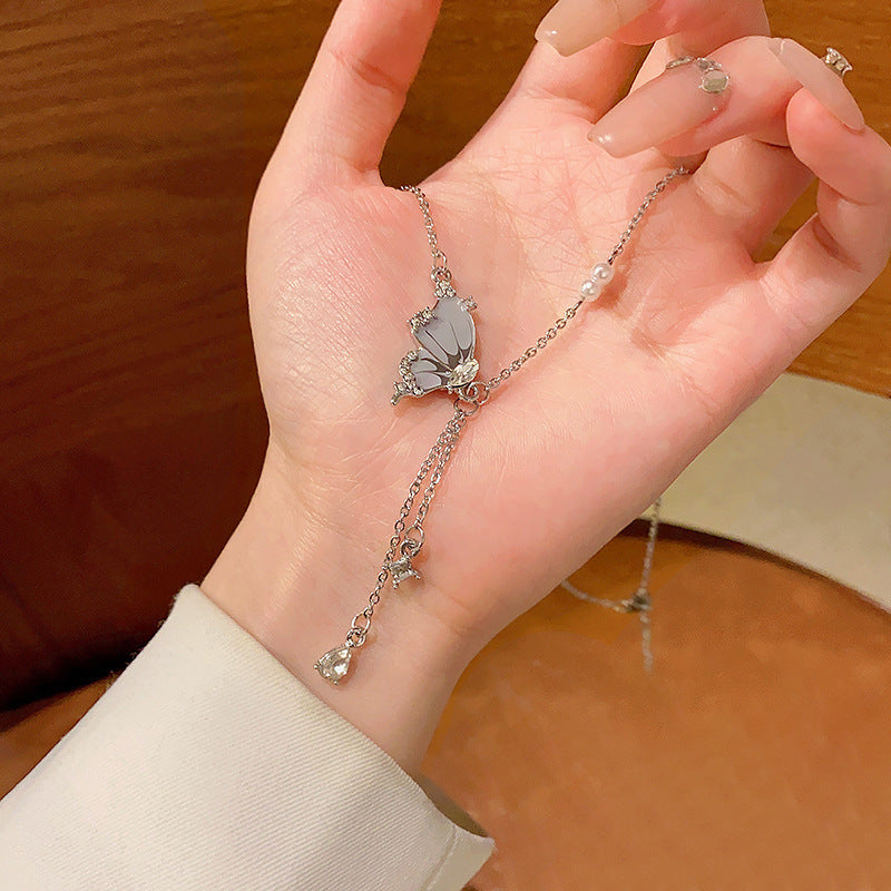 Butterfly Stone Pearl Necklace for Women