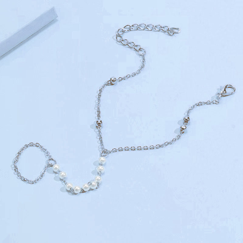 Pearl Beads Chain Finger Ring Bracelet