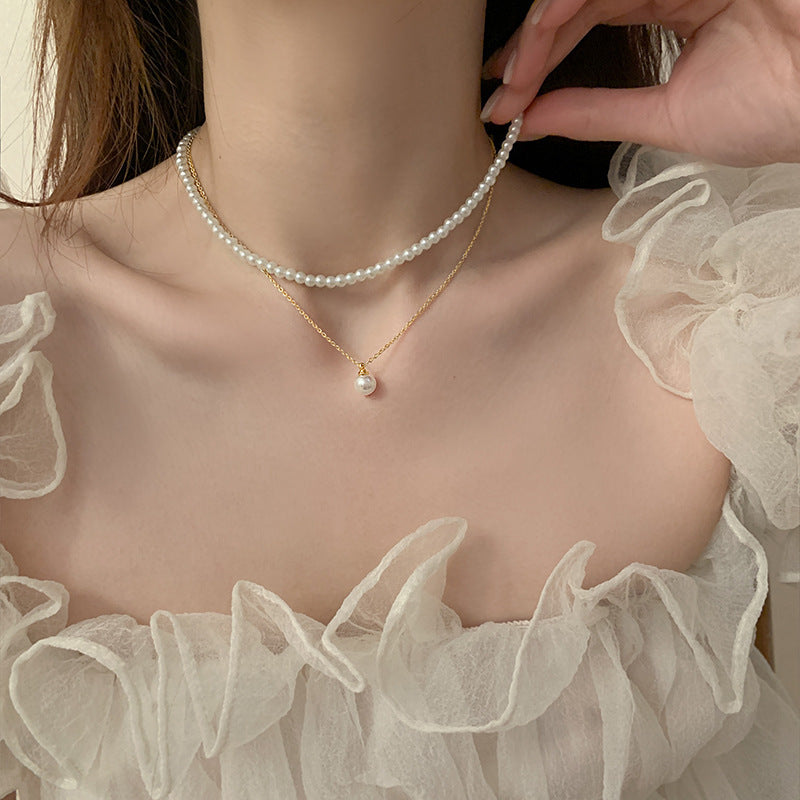 Double Layer Wearing Pearl Necklace Female