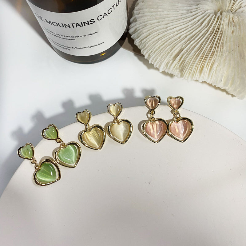 Opal Heart Stud Drop Earrings