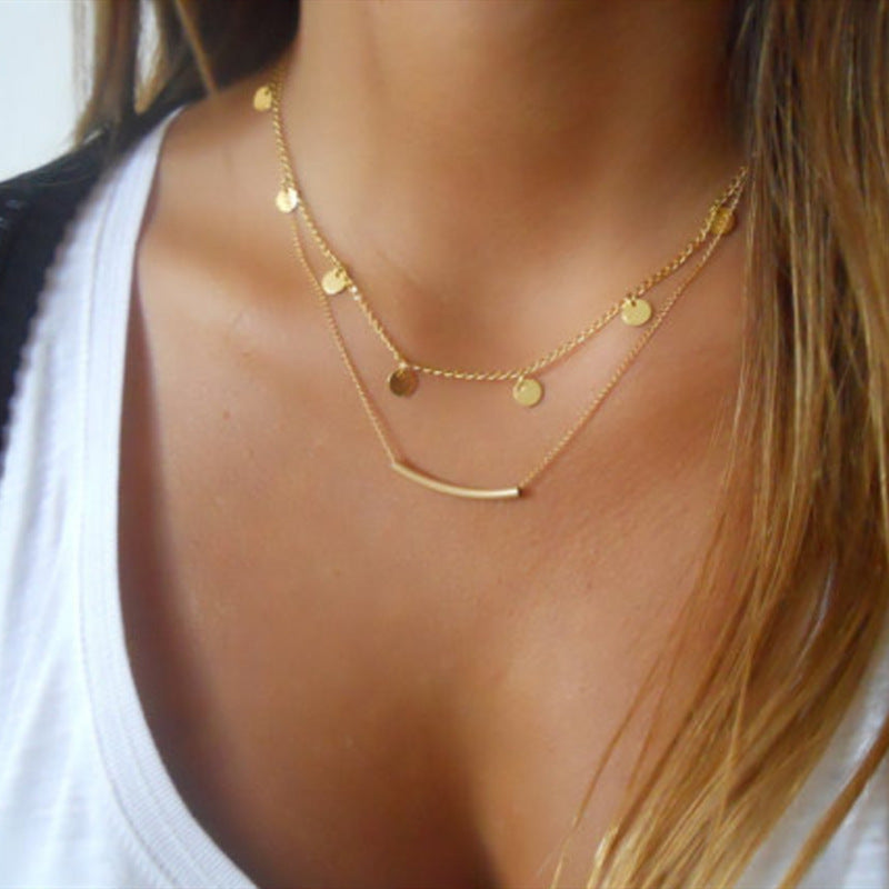 Double-Layer Disc Tassel Necklace