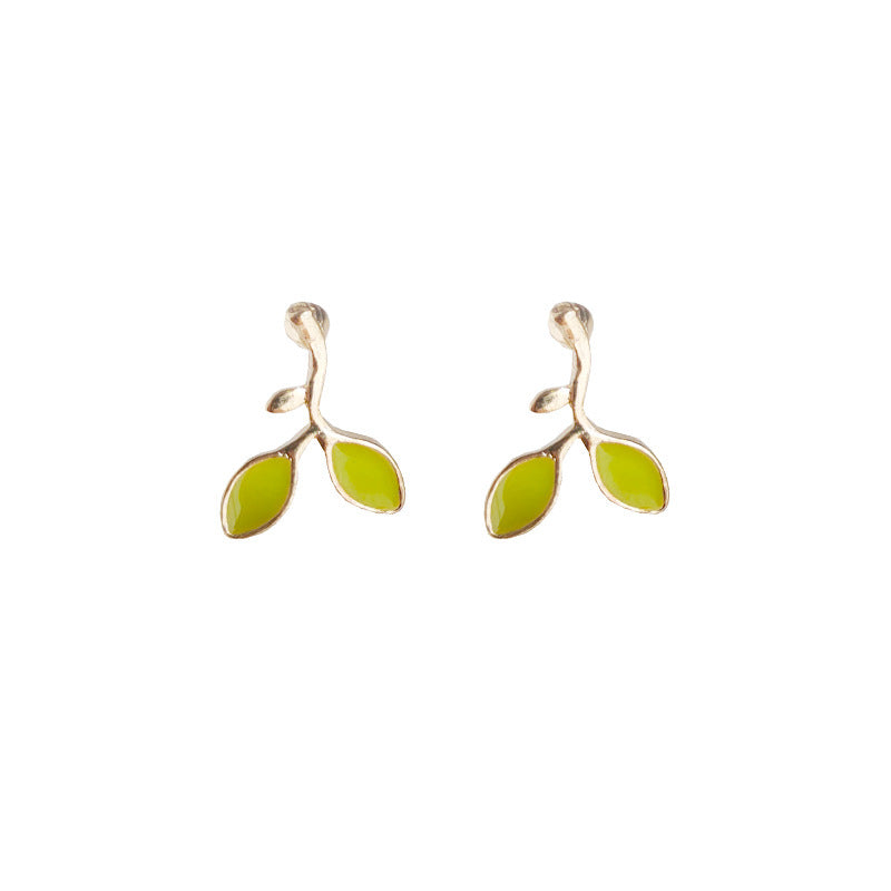 Green Enamel leaf Earring