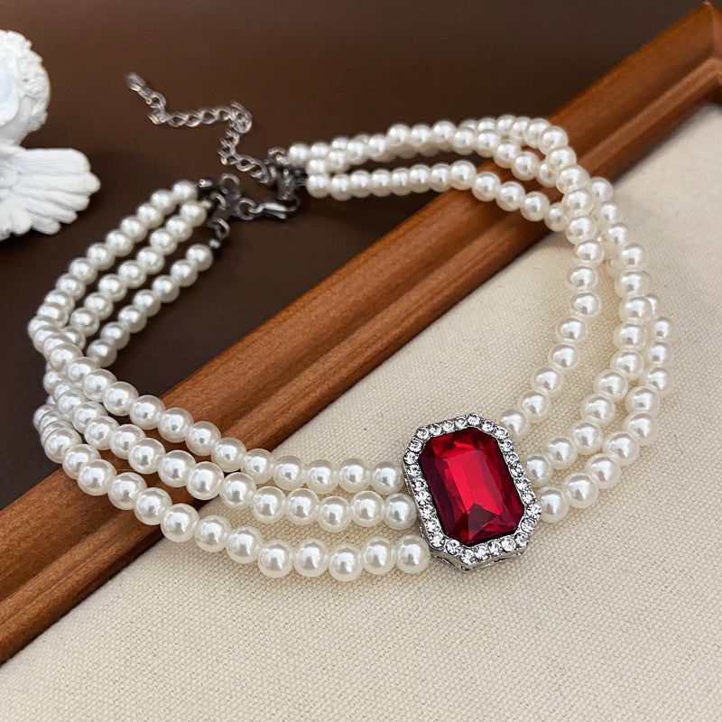 Round Bead Multi-layer Pearl Choker Necklace Jewelry