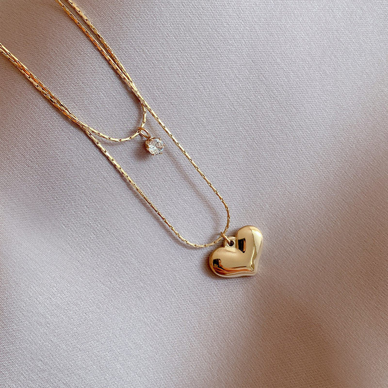 Double Layer Chain Necklaces Heart Pendant