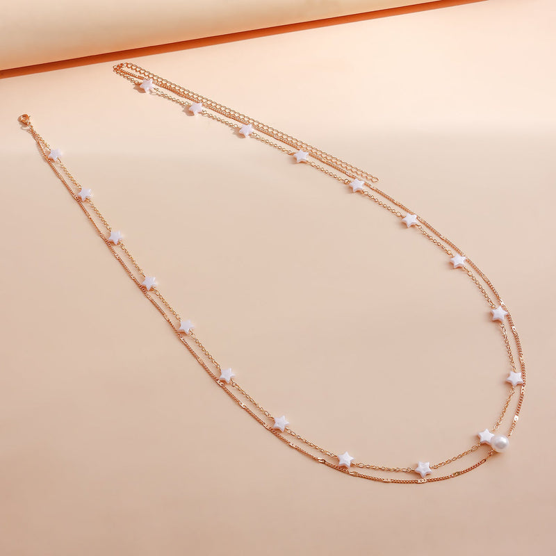 Hip Hop Metallic Pearl Star Layer Belly Waist Chain Jewelry