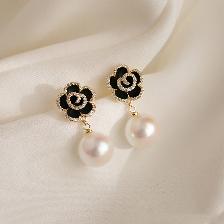 Fashion Flower Camellia Pearl Earrings