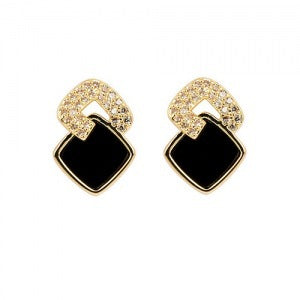 Black Enamel Geometric Square Stud Earrings