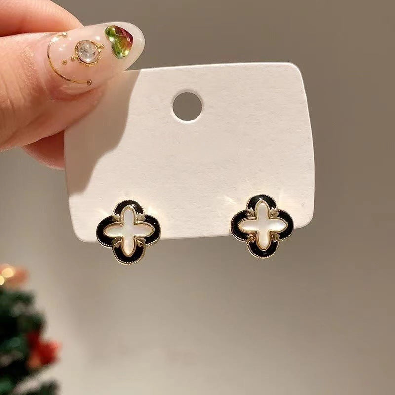Women Four-Leaf Clover Black Enamel Earring