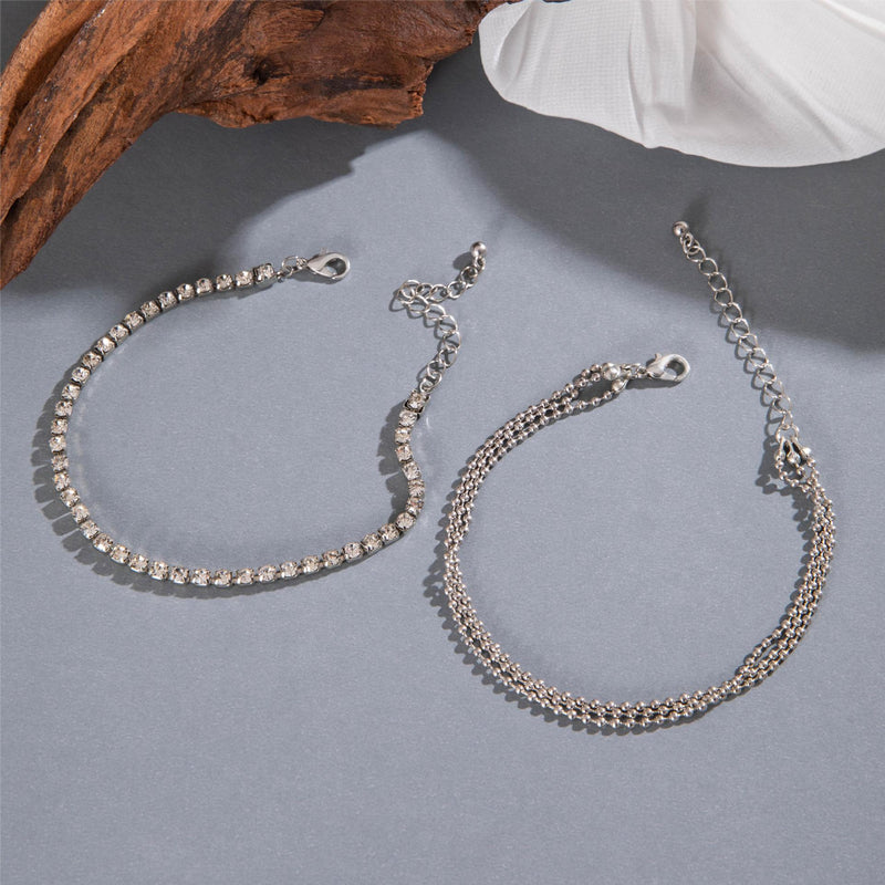 Boho Layered Crystal Anklets Rhinestone Ankle Bracelets Chain