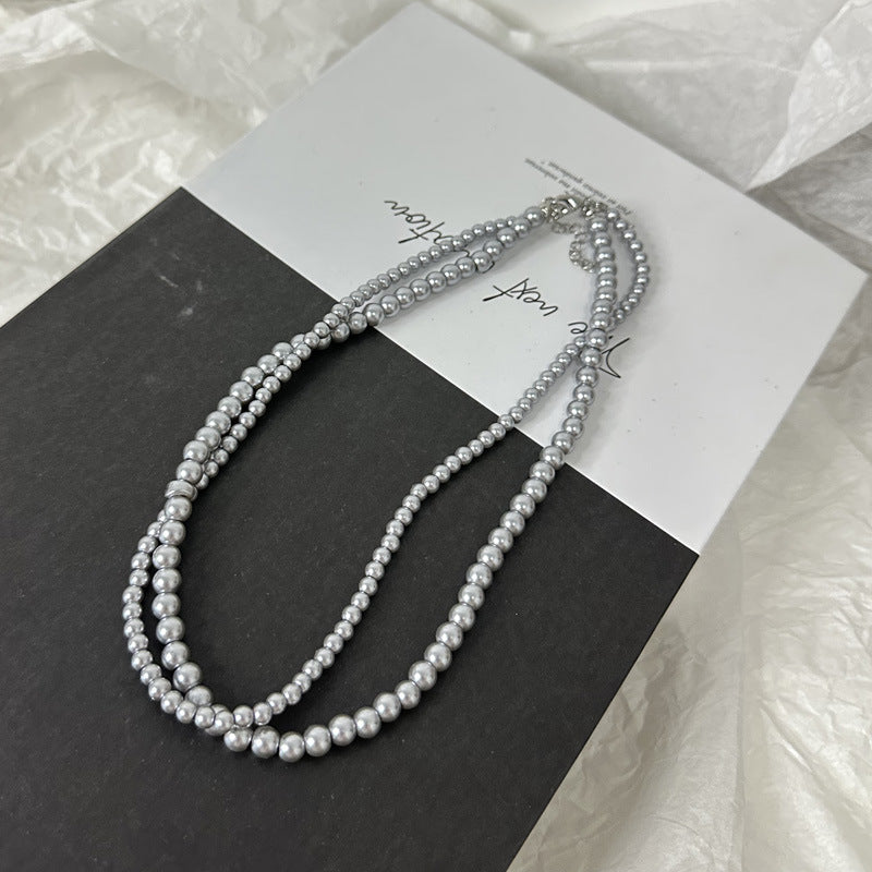 Gray Glass Pearl Necklace Vintage Twisted Pearl Choker