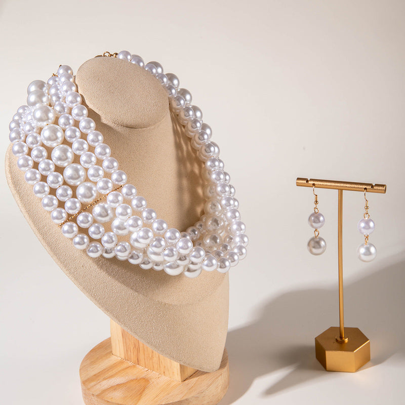 Elegant Multi-layer Pearl Necklace and Earring Set