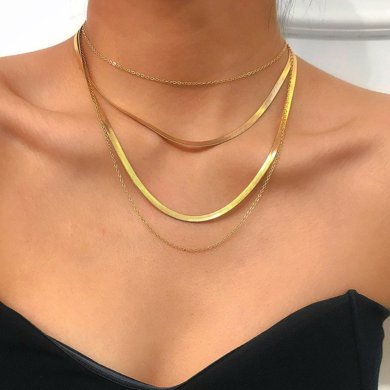 Multi Layer Snake Bone Chain Necklace Choker for Women
