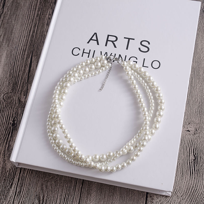 Multilayer Simulated Pearl Choker Necklace for Women
