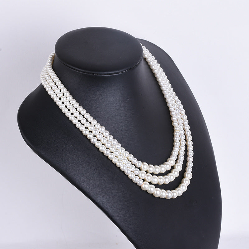 Multi-layer Glass Pearl Sweater Chain Long Necklace