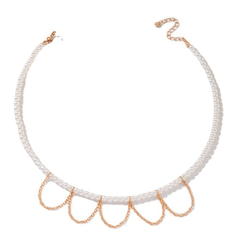 Tassel Round Pearl Choker Chain Pendant Necklace