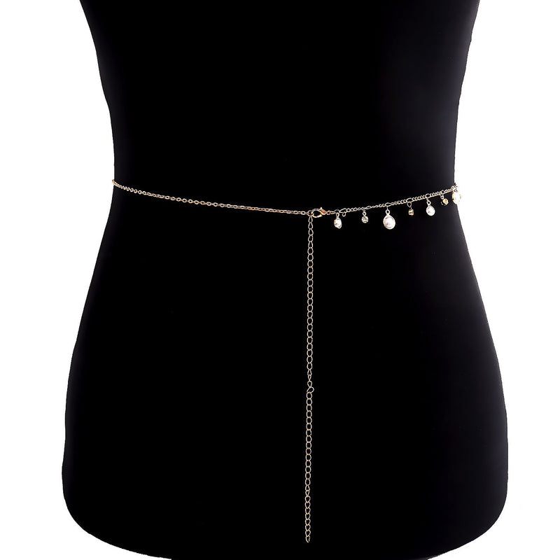 Pearl Tassel Rhinestone Waist Chain