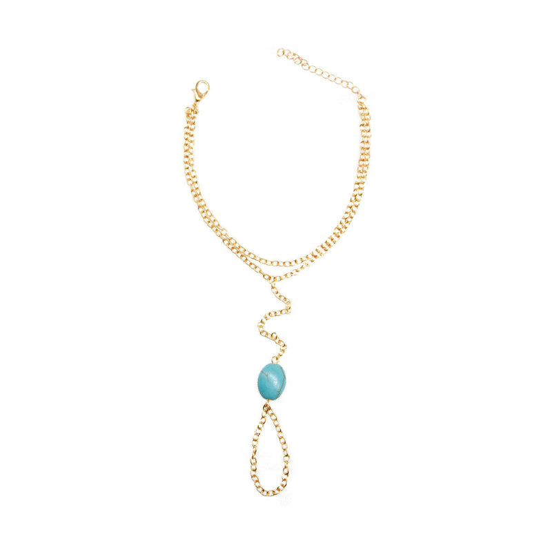 Turquoise Stone Beads Slave Finger Ring Bracelet