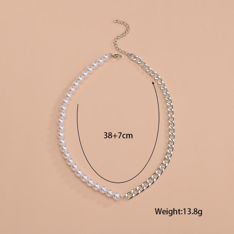 Elegant Chain Choker Necklace White Pearl