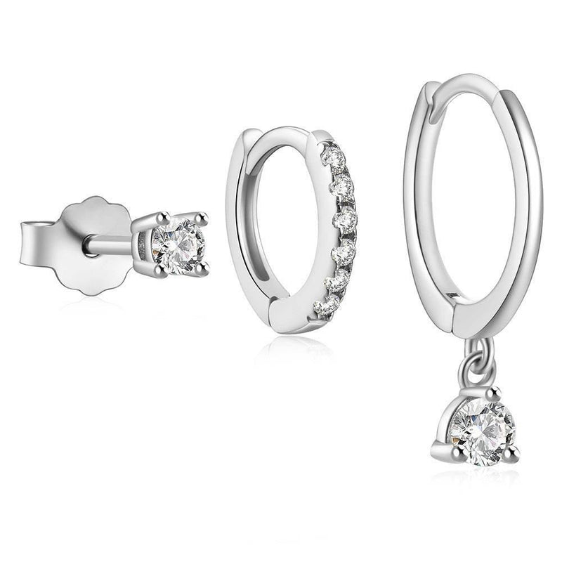 Stacking 3 Pieces Twinkle Charm LuxeHoop & Stud Earring Set with Zircon, 18k Gold Plated Ear Studs and Drops, Stacked Lobe Pretty Studs Cartilage Earrings