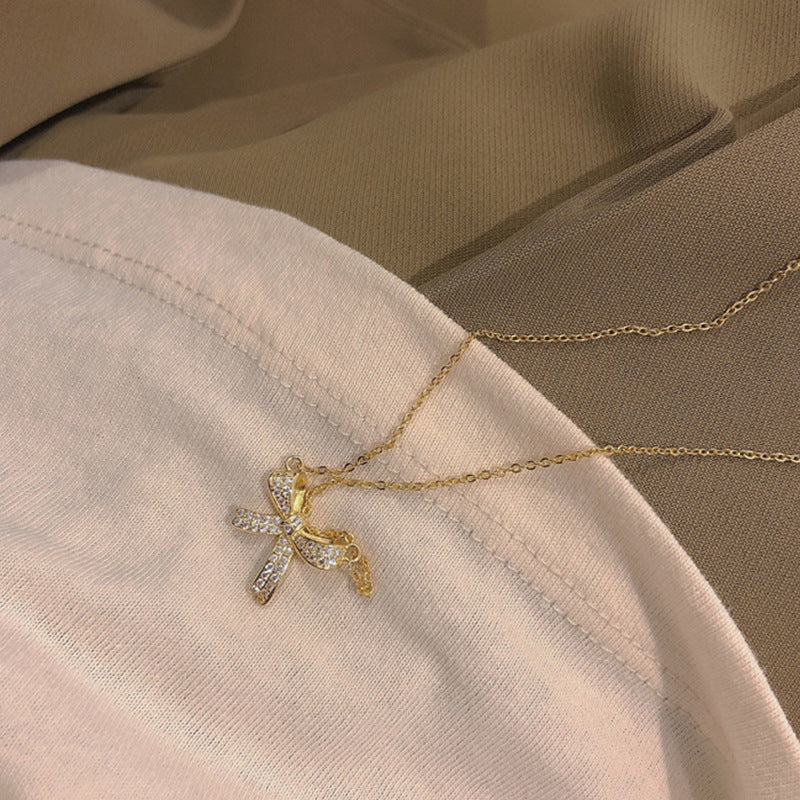 Bowknot Rhinestone Chain Pendant Necklace