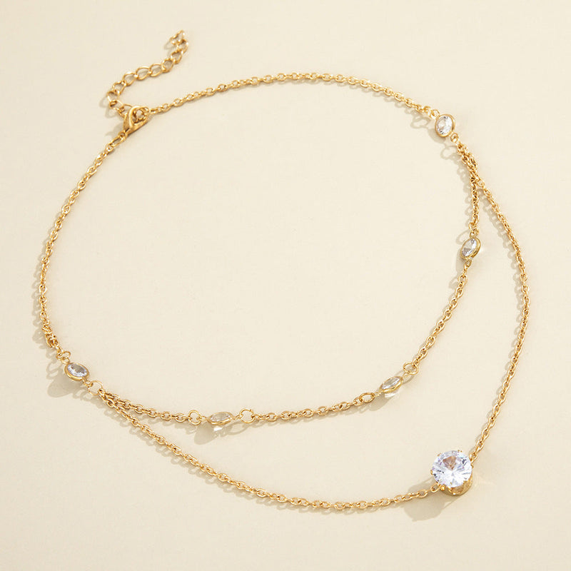 Simple Bead Layer Chain Zircon Choker Necklace