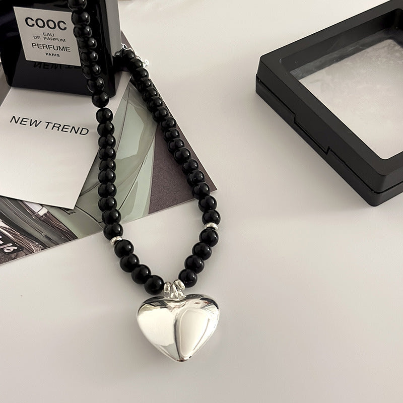 Smooth Glass Pearl Peach Heart Necklaces