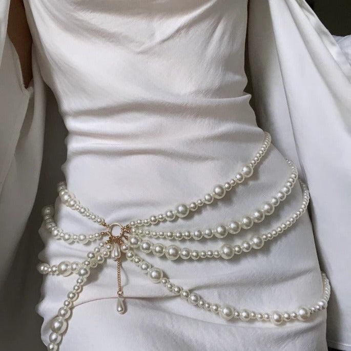 Women Multilayer Pearl Waist Chains