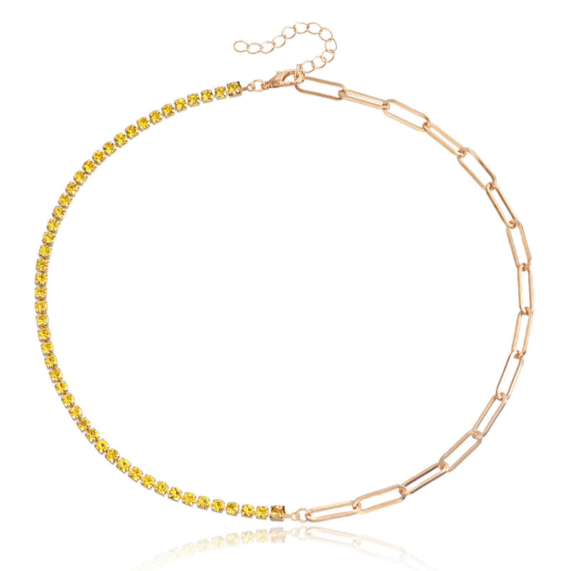 Paper Clip Chain with Colorful Zirconia Tennis Necklace