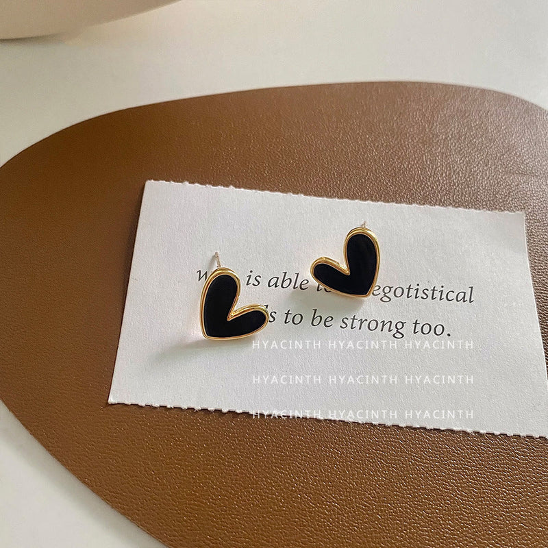 Black White LOVE Heart Stud Earrings for Women