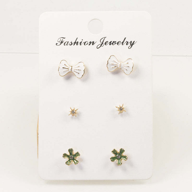 Cherry blossom bow flower stud earrings set