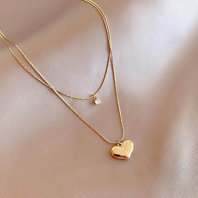 Double Layer Chain Necklaces Heart Pendant
