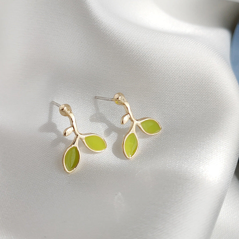 Green Enamel leaf Earring