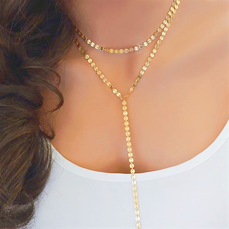 Multilayer Sequins Tassel Pendants Chain Necklace