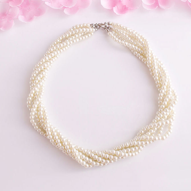 Round Twisted Glass White Pearl Necklace