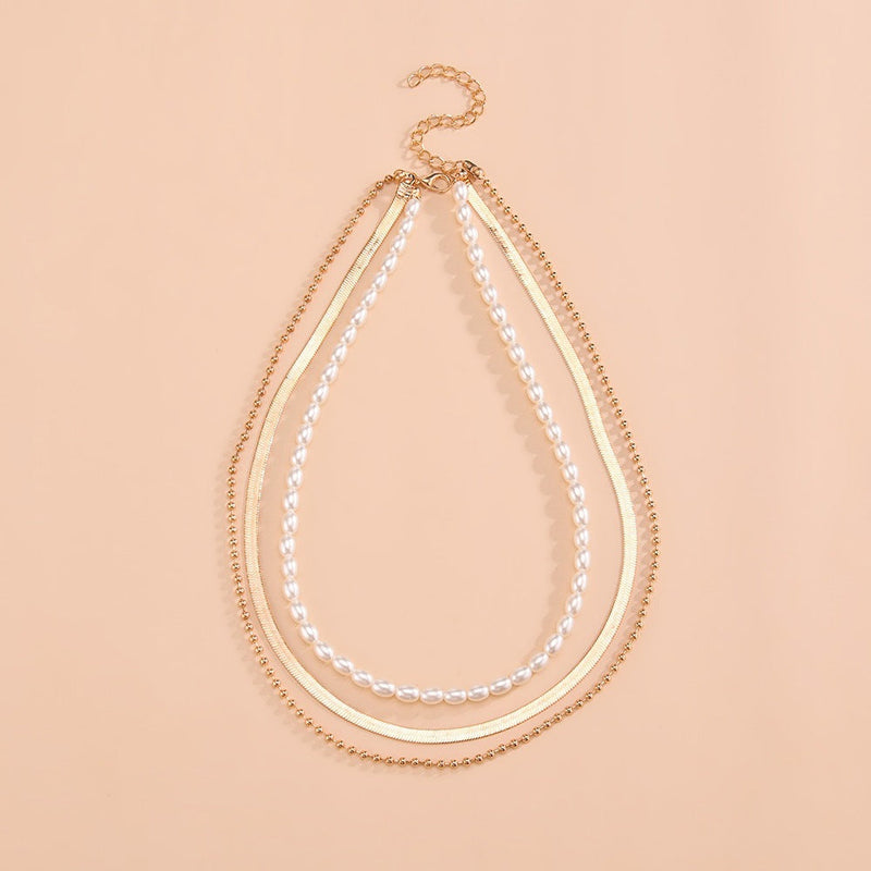 Multilayers Snake Chain Pearl Necklace