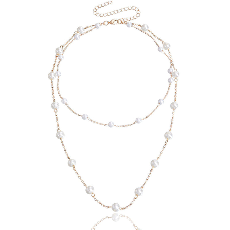 Elegant White Pearl Chain Necklace Women Collar