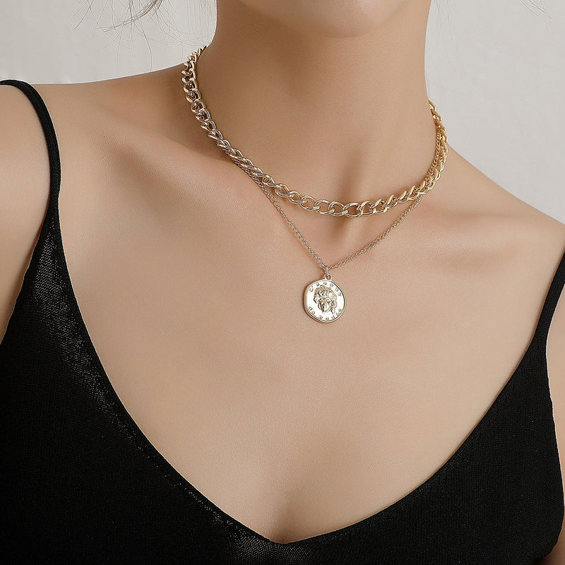 Multi layer Coin Chain Choker Necklace