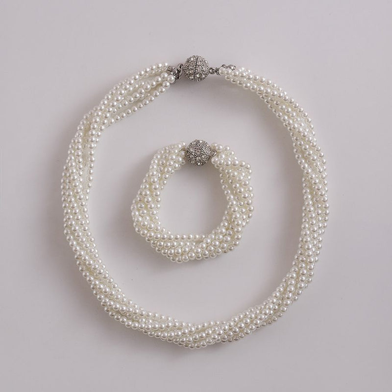 Twisted Multi Strand Glass Pearl Wedding Necklace