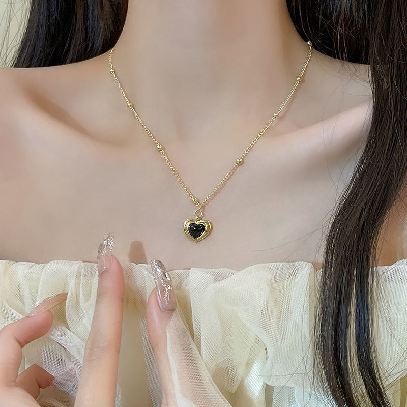 Women Black Heart Pendant Necklace