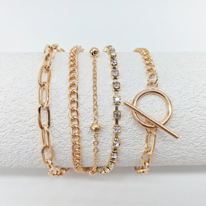 Multi-layer Rhinestone Chain Geometric Hollow Heart Bracelet